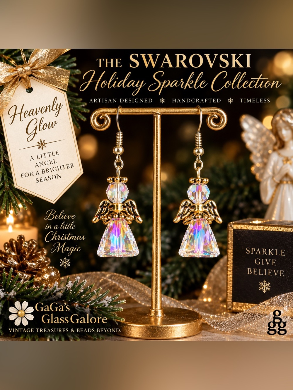 Swarovski Crystal “Holiday Glow” Christmas Angel Earrings | Artisan Jewelry